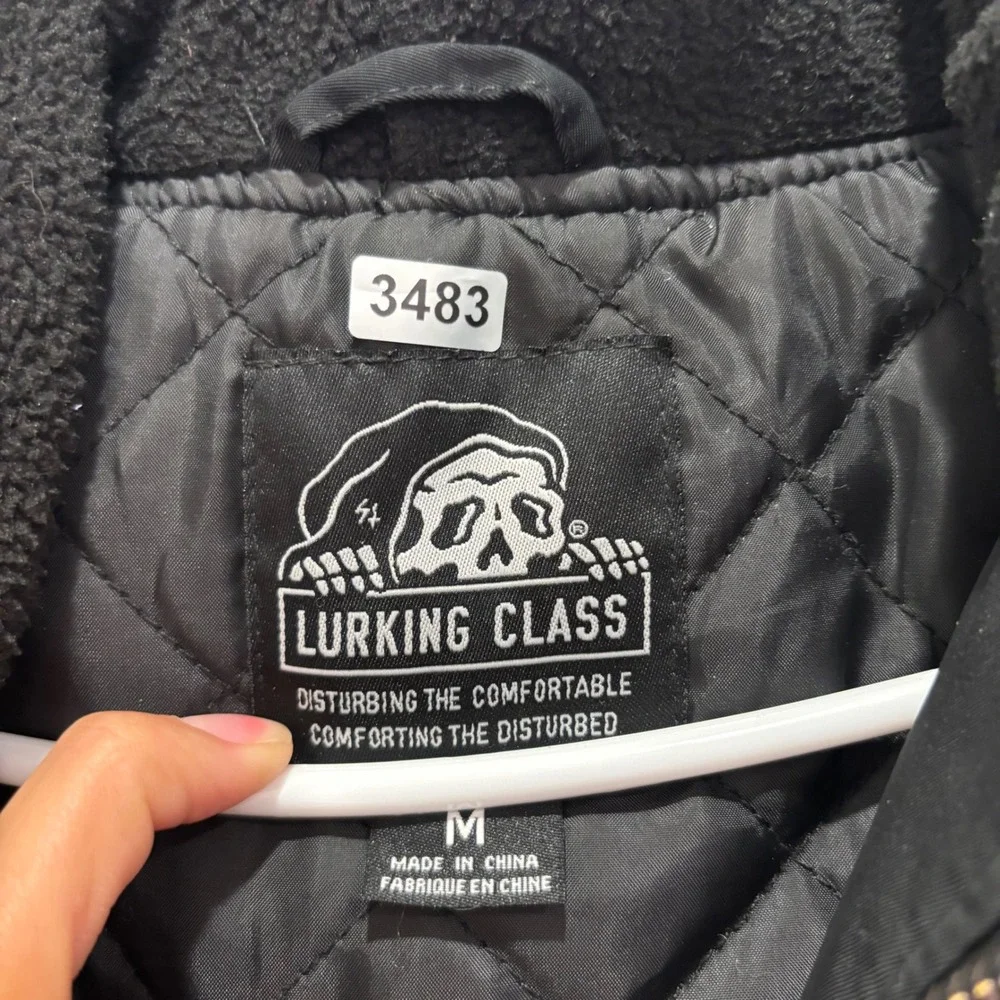 Lurking Class Sketchy Tank Mens Black Hooded Bomber Jacket Full Zip Logo XL